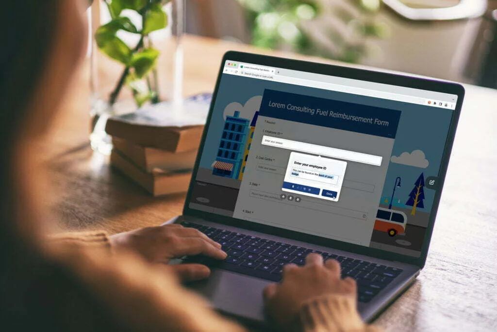 Over-shoulder view of person using digital adoption platform Omniplex Guide